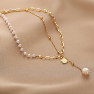 Golden Beads and Pearl Necklace