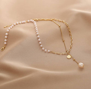 Golden Beads and Pearl Necklace