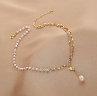 Golden Beads and Pearl Necklace