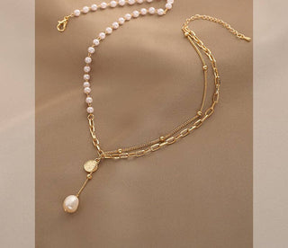 Golden Beads and Pearl Necklace