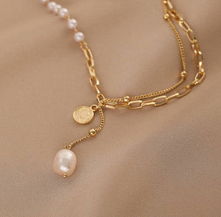 Golden Beads and Pearl Necklace