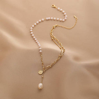 Golden Beads and Pearl Necklace