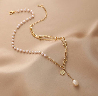 Golden Beads and Pearl Necklace